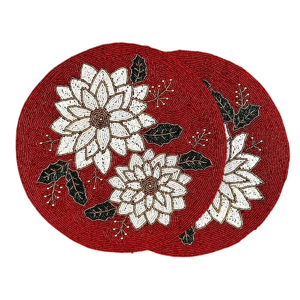 Nicole Miller 15in Beaded Christmas Placemat Charger Holiday Poinsettias New